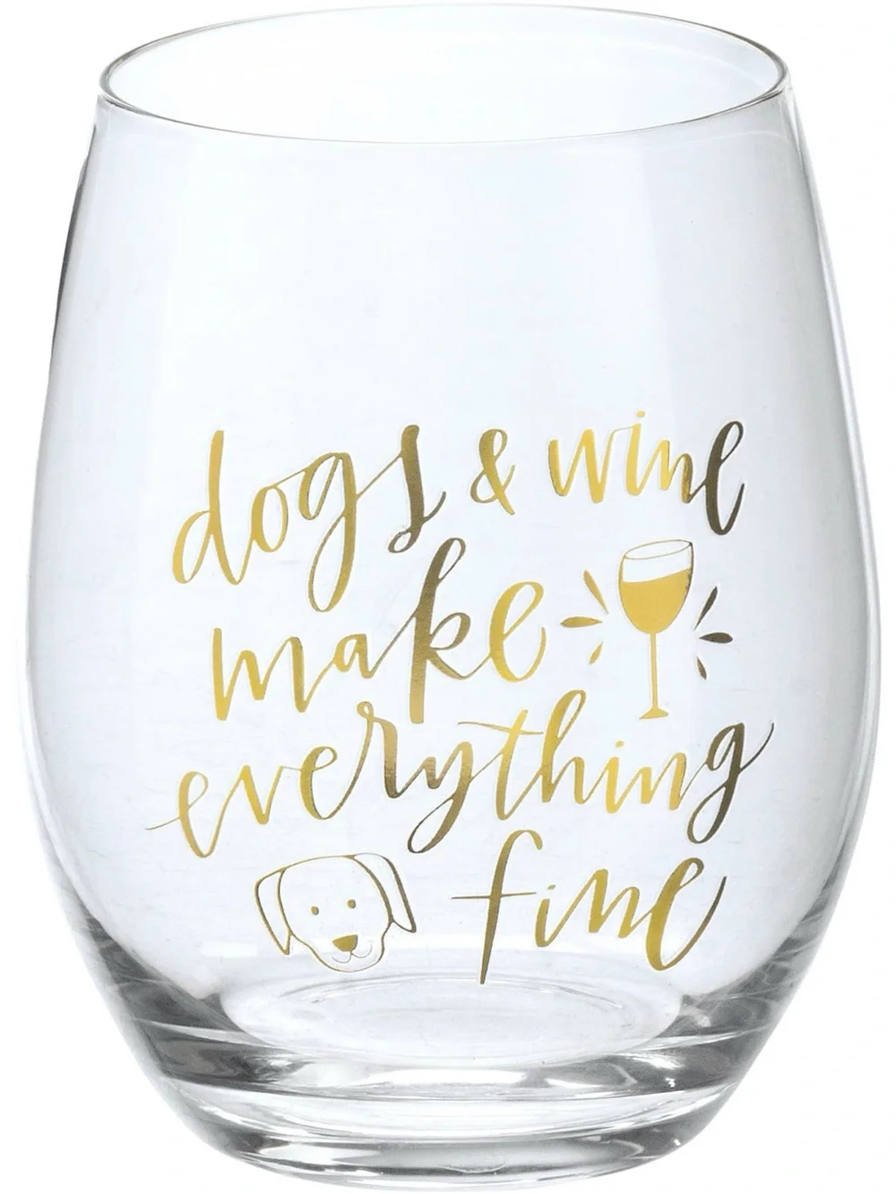 Primitives by Kathy Dogs & Wine Make Everything Fine Stemless Wine Glass NIB